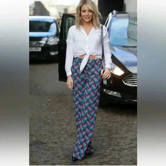 Zara Blue Red White High Waist Dress Pants w/ Pockets - Small - Picture 1 of 5